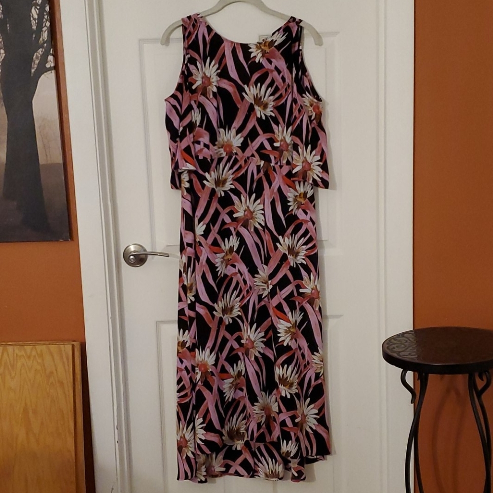 Pink and black floral maxi dress